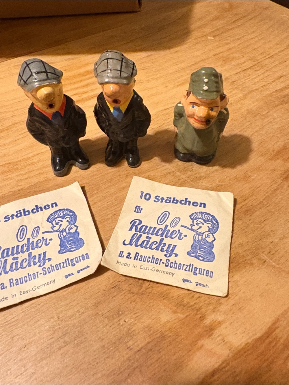 Antique German Ceramic Smoking Figurines - Green and Black